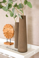 Geribbelde Hoge Vazen Espresso 50x14 & 40x12 cm | Bundelvoordeel 