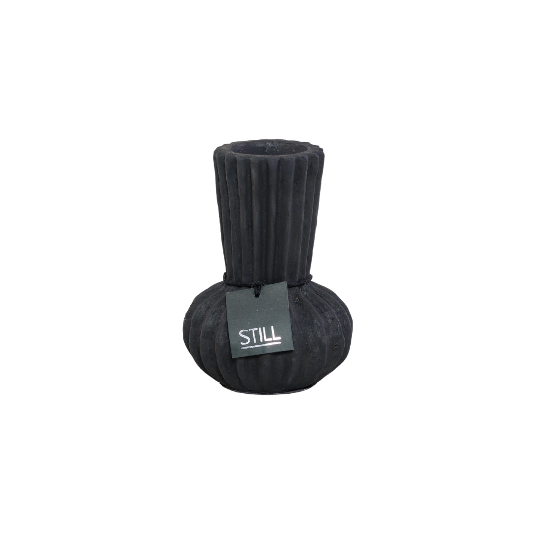 Kleine Flesvaas - Lijnen - Zwart - 14x10 cm - STILL Black Series