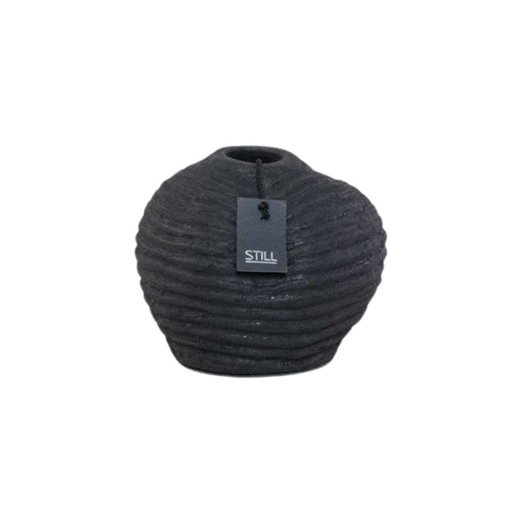 Vaas Organische Vorm - Ribbels Zwart - 17x15 cm - STILL Black Series