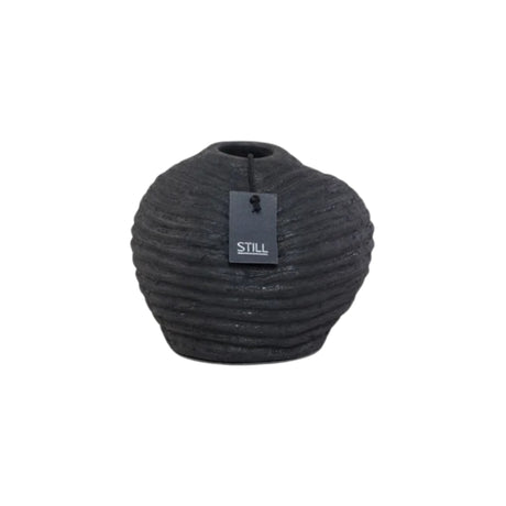 Vaas Organische Vorm - Ribbels Zwart - 17x15 cm - STILL Black Series