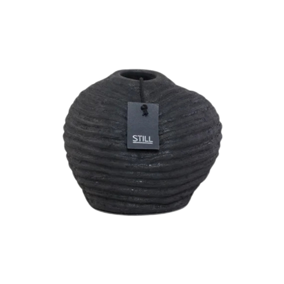 Vaas Organische Vorm - Ribbels Zwart - 20x18 cm - STILL Black Series