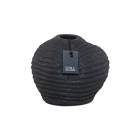 Vaas Organische Vorm - Ribbels Zwart - 20x18 cm - STILL Black Series