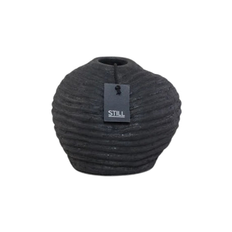 Vaas Organische Vorm - Ribbels Zwart - 20x18 cm - STILL Black Series