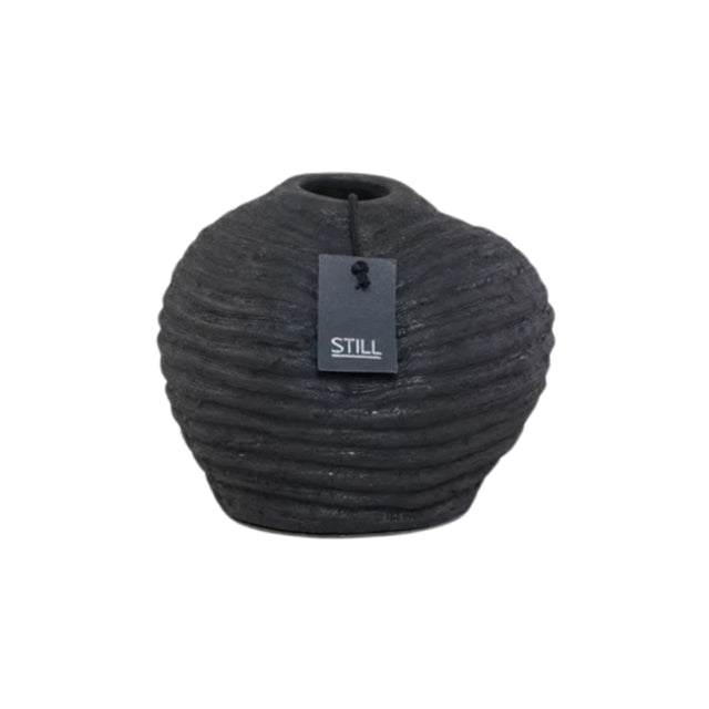 Vaas Organische Vorm - Ribbels Zwart - 20x18 cm - STILL Black Series