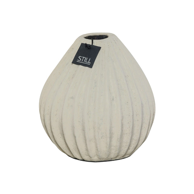 Vaas met ribbels - Beige - 22x22 cm - STILL