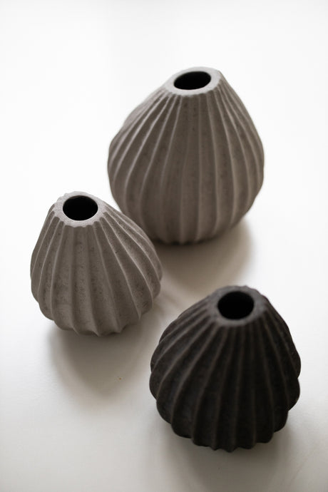 Vaas met ribbels - Taupe - 22x22 cm - STILL