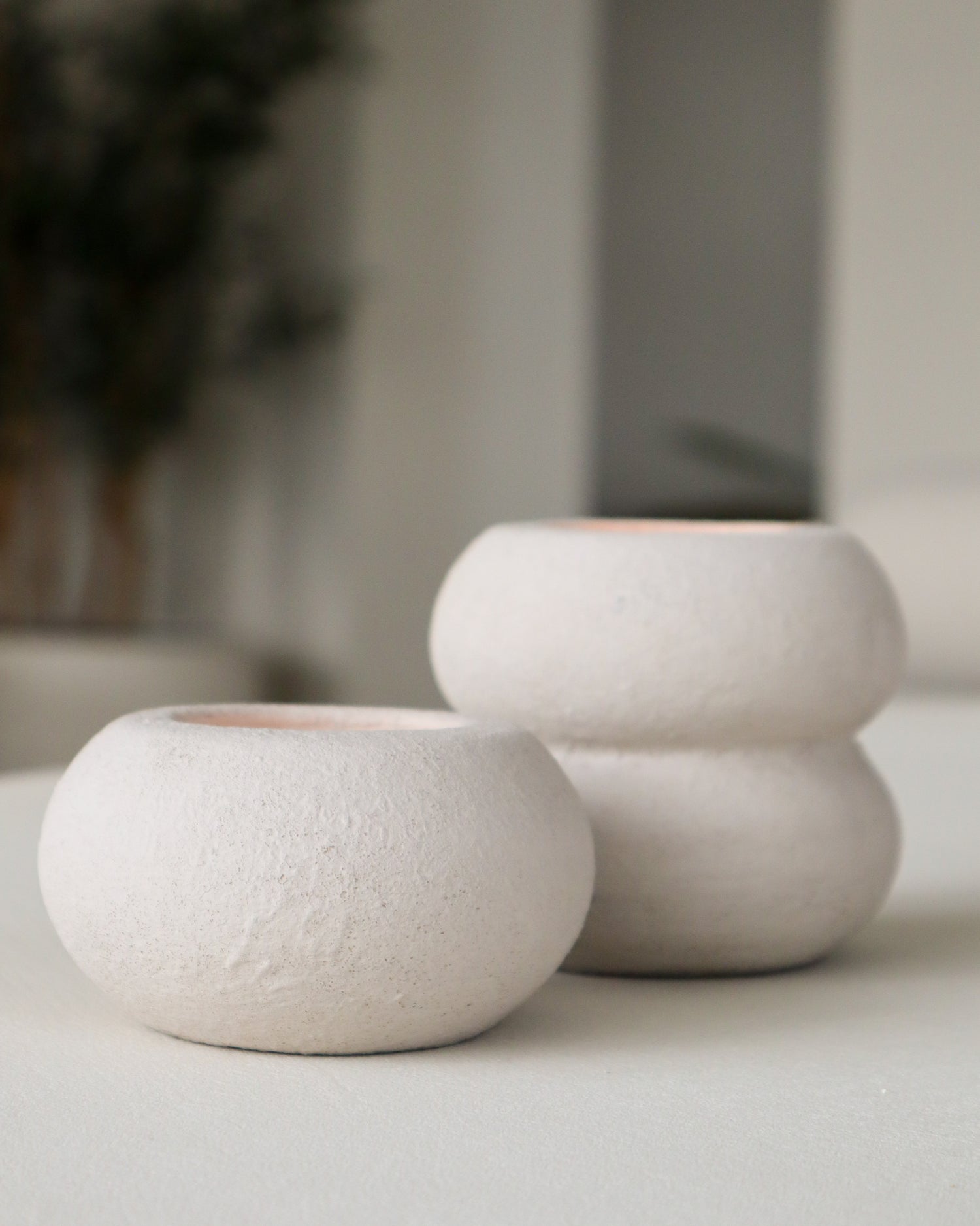 Waxinelichthouder – Theelicht – Rond – 10×8 en 10×5 cm – Beige - STILL