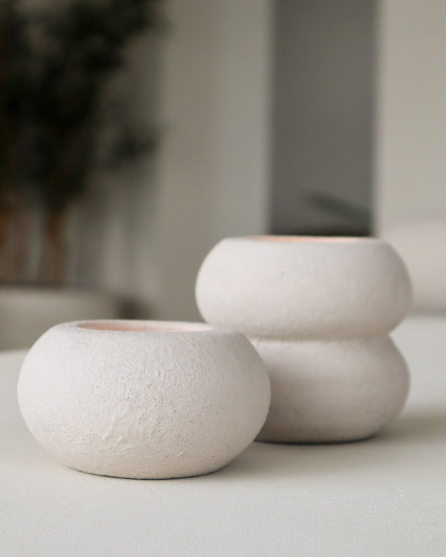 Waxinelichthouder – Theelicht – Rond – 10×8 en 10×5 cm – Beige - STILL